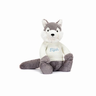 Jellycat Bashful Wolf with Cream Jumper UK | 13976ALUR